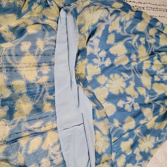 ModCloth Blue Yellow Floral Chiffon Lined High-Low Dress Large - Picture 5 of 10